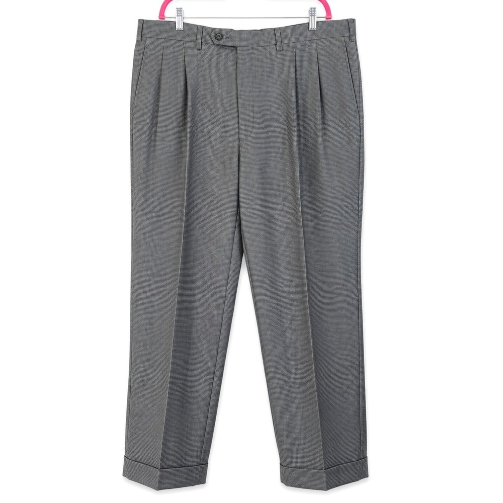 Ralph Ralph Lauren Mens Gray Micro Check Pleated Cuffed Dress Pants 38W x 29L